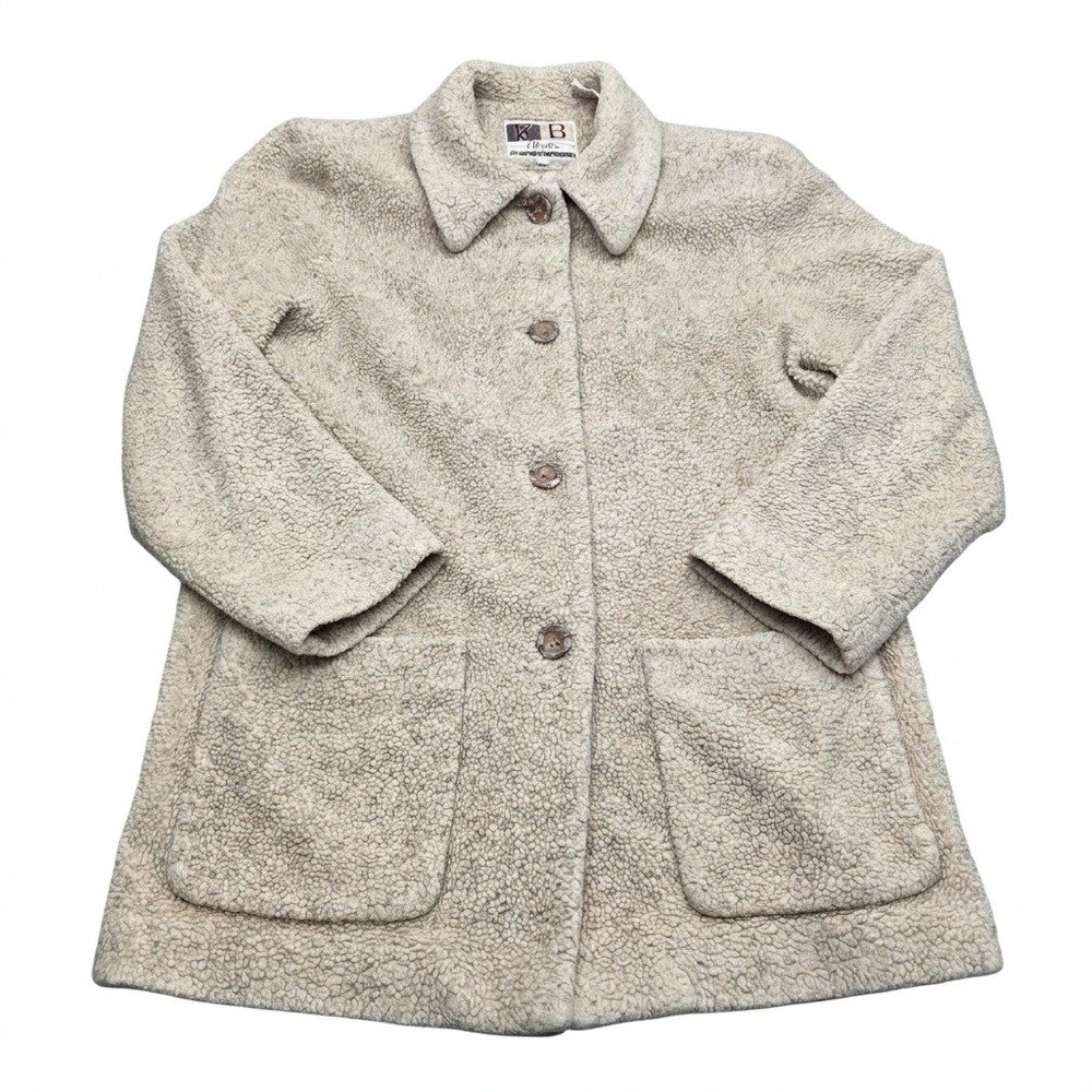 VTG Kristen Blake Apres Teddy Bear Sherpa Fleece Jacket Coat Tan Beige Womens M